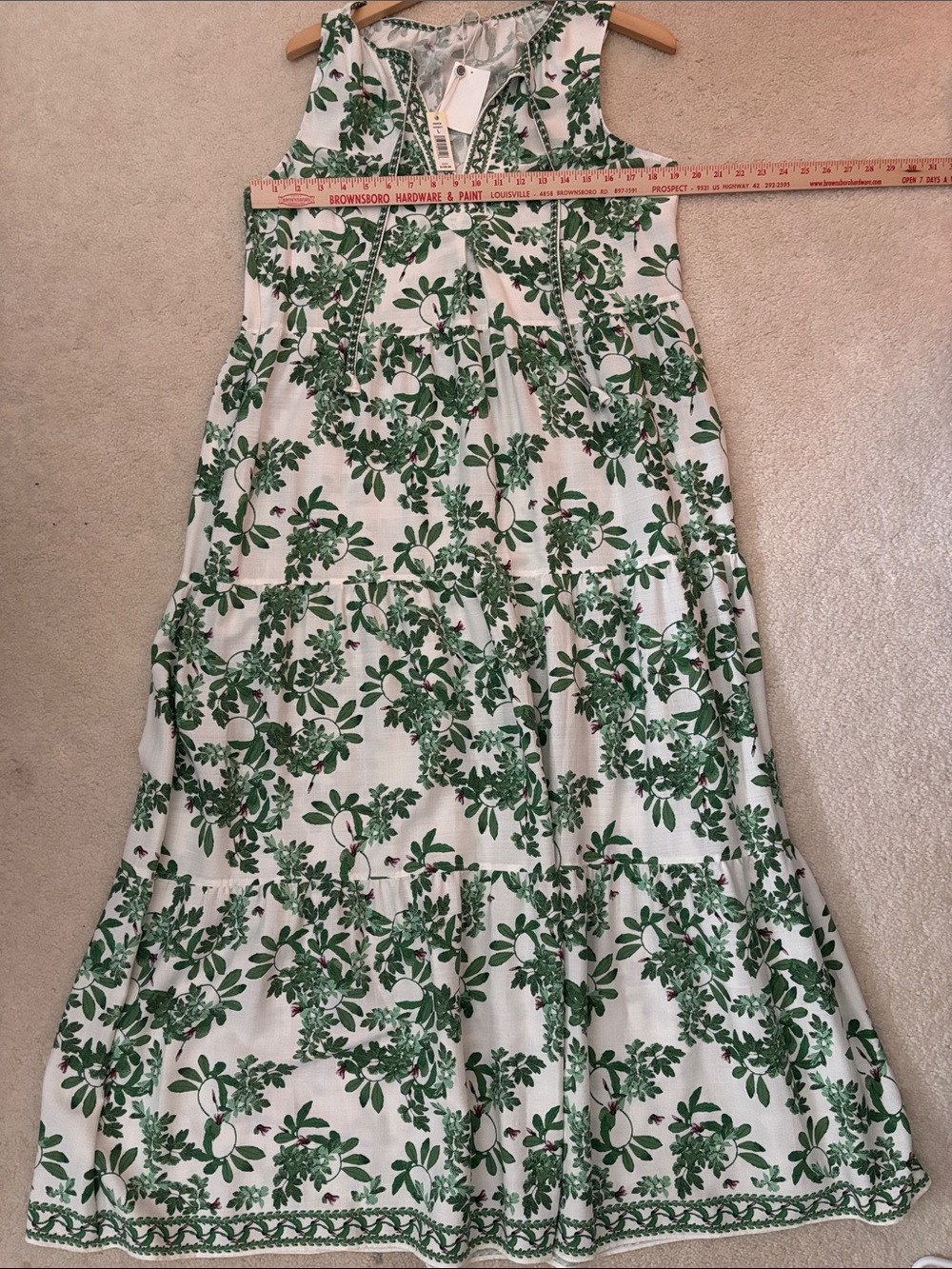 Max Studio White Maxi Dress with Green Botanical Print